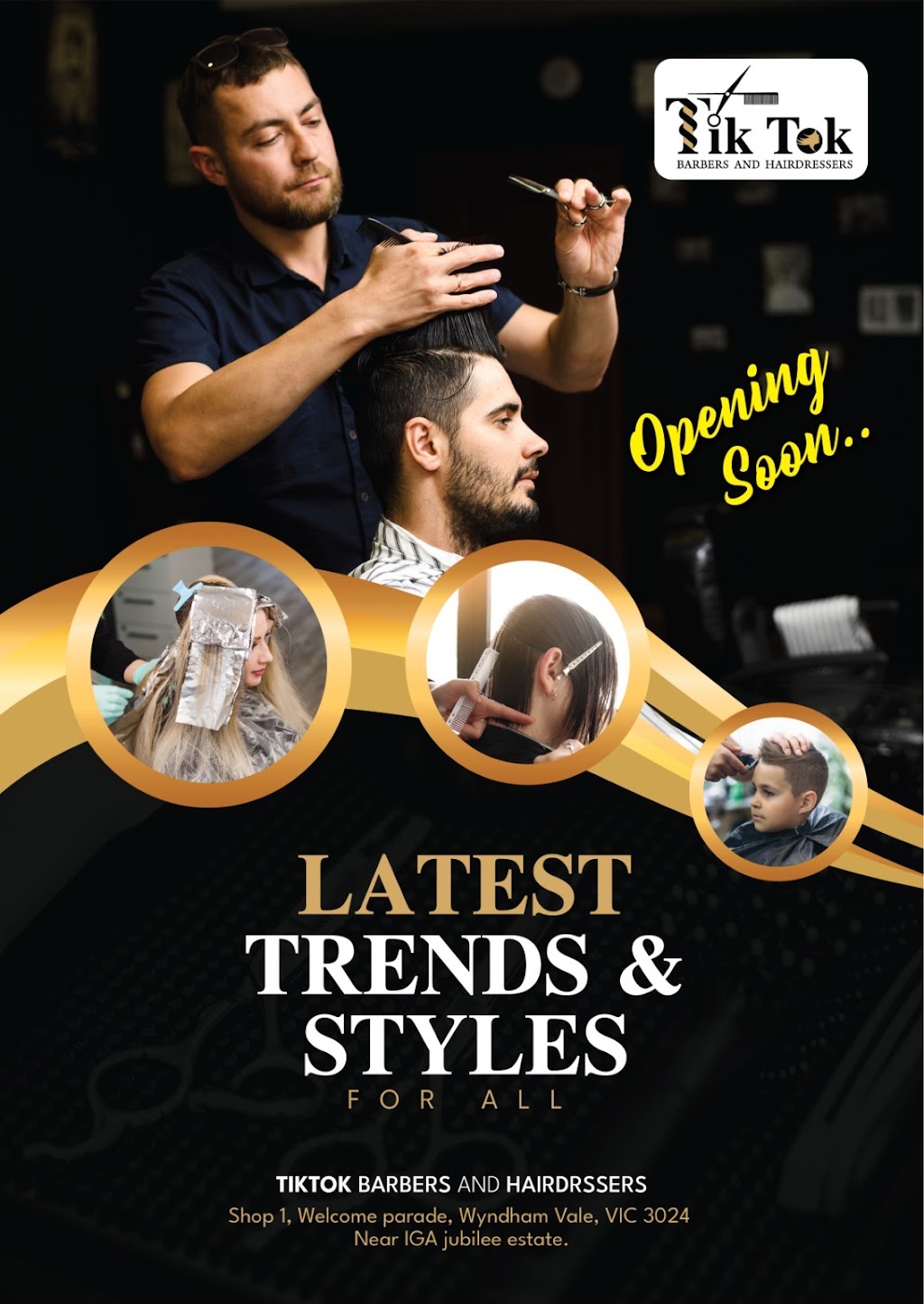 Tik Tok Barber and Hairdresser Jubilee | Unit 1/1 Welcome Parade, Wyndham Vale VIC 3024, Australia | Phone: 0493 986 665
