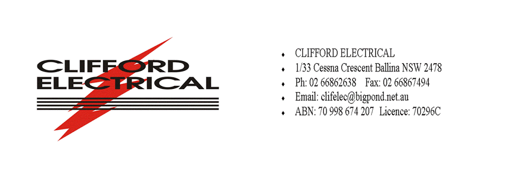 Clifford Electrical | electrician | 1/33 Cessna Cres, Ballina NSW 2478, Australia | 0266862638 OR +61 2 6686 2638