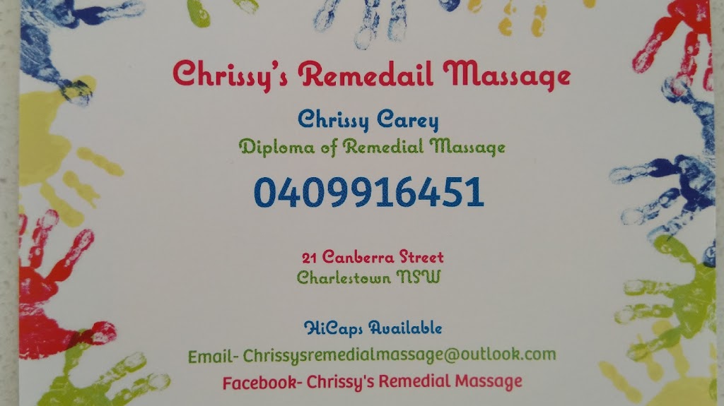 Chrissys Remedial Massage | 21 Canberra St, Charlestown NSW 2290, Australia | Phone: 0409 916 451