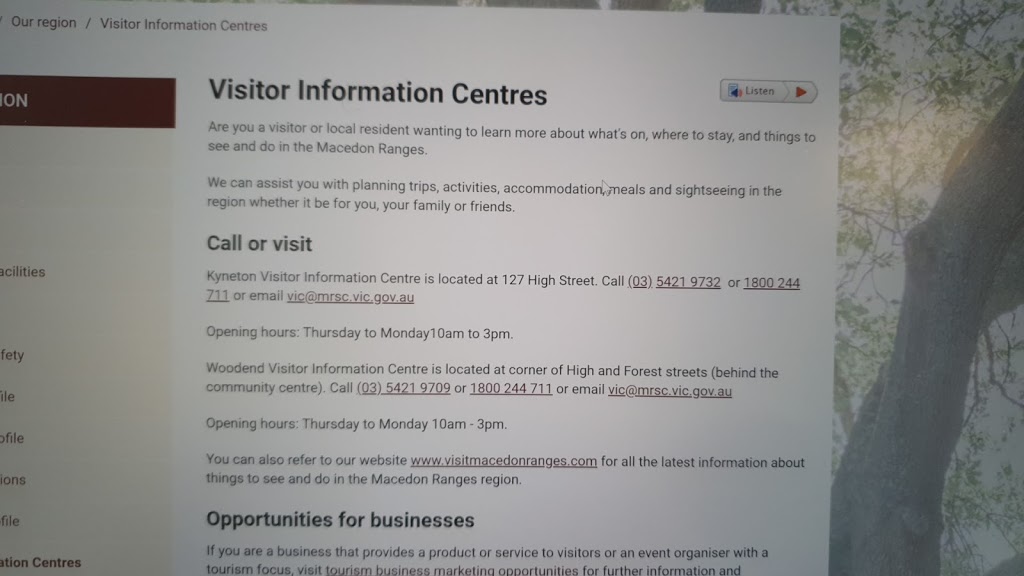 Information Centre Kyneton | travel agency | 127 High St, Kyneton VIC 3444, Australia | 0354219732 OR +61 3 5421 9732