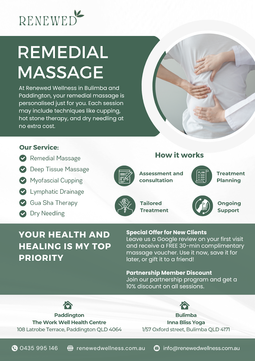 Renewed Wellness - Remedial Massage Bulimba | 1/57 Oxford St, Bulimba QLD 4171, Australia | Phone: 0435 995 146