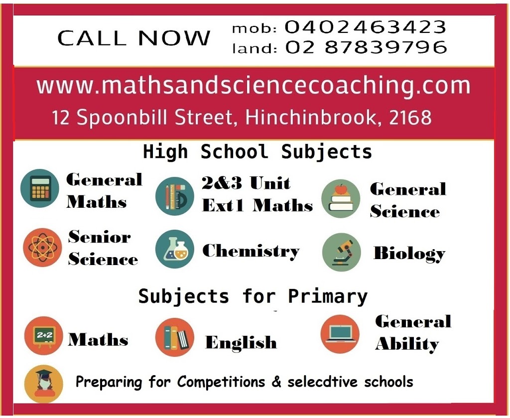 Maths and Science Coaching Centre | 2/12 Spoonbill St, Hinchinbrook NSW 2168, Australia | Phone: 0402 463 423