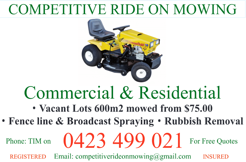 Competitive Ride On Mowing |  | 10 Newton Ave, Bell Post Hill VIC 3215, Australia | 0423499021 OR +61 423 499 021
