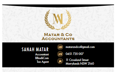 MATAR & CO ACCOUNTANTS | 11 Crossland St, Merrylands NSW 2160, Australia | Phone: 0451 720 007
