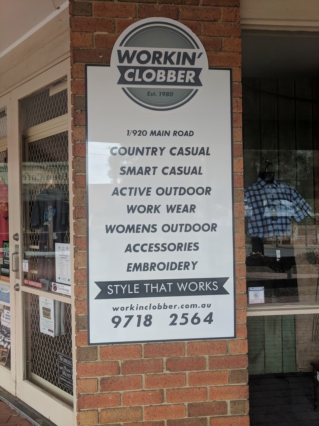 Workin’ Clobber | clothing store | 1/920 Main Rd, Hurstbridge VIC 3099, Australia | 0397182564 OR +61 3 9718 2564