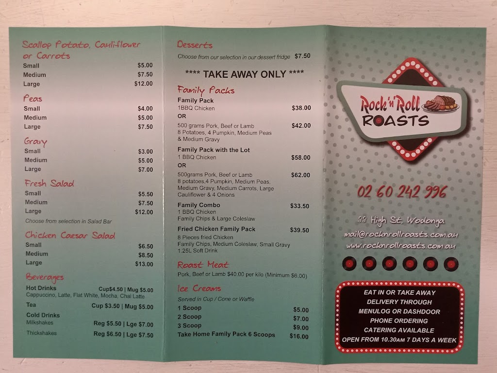 Rock n Roll Roasts | meal takeaway | 88 High St, Wodonga VIC 3690, Australia | 0260242996 OR +61 2 6024 2996