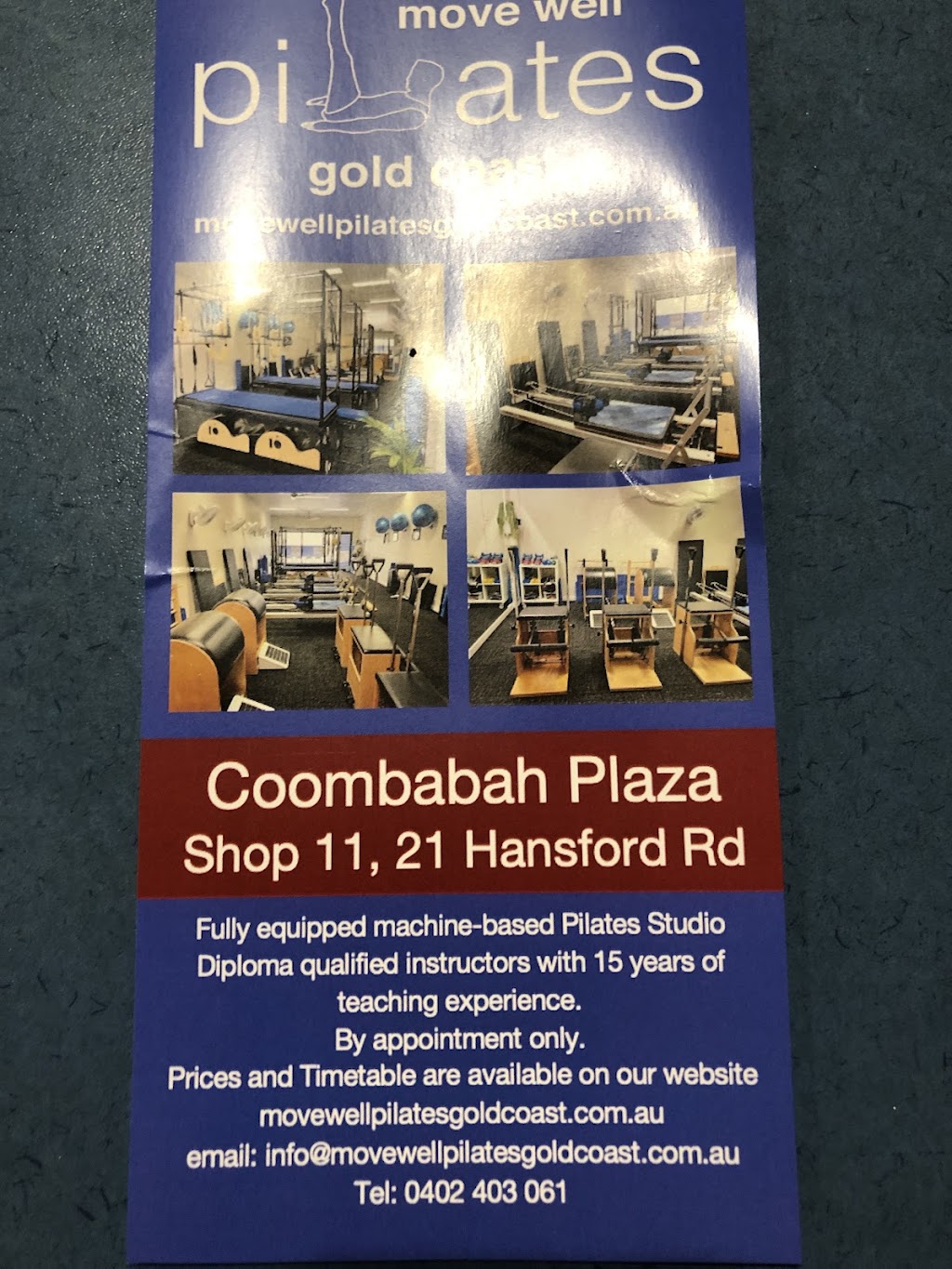 Move Well Pilates Gold Coast | Shop 11/21 Hansford Rd, Coombabah QLD 4216, Australia | Phone: 0402 403 061