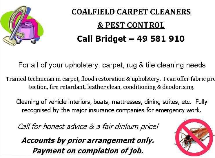 Coalfields Carpet Cleaning and Pest Control | point of interest | 32 Hannah Cres, Dysart QLD 4745, Australia | 0407589137 OR +61 407 589 137