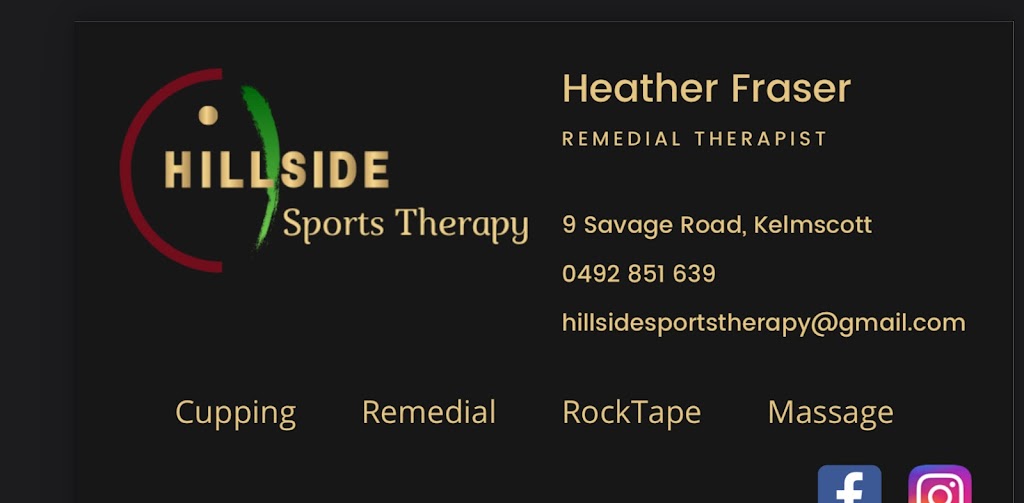Hillside Sports Therapy |  | 9 Savage Rd, Kelmscott WA 6111, Australia | 0492851639 OR +61 492 851 639