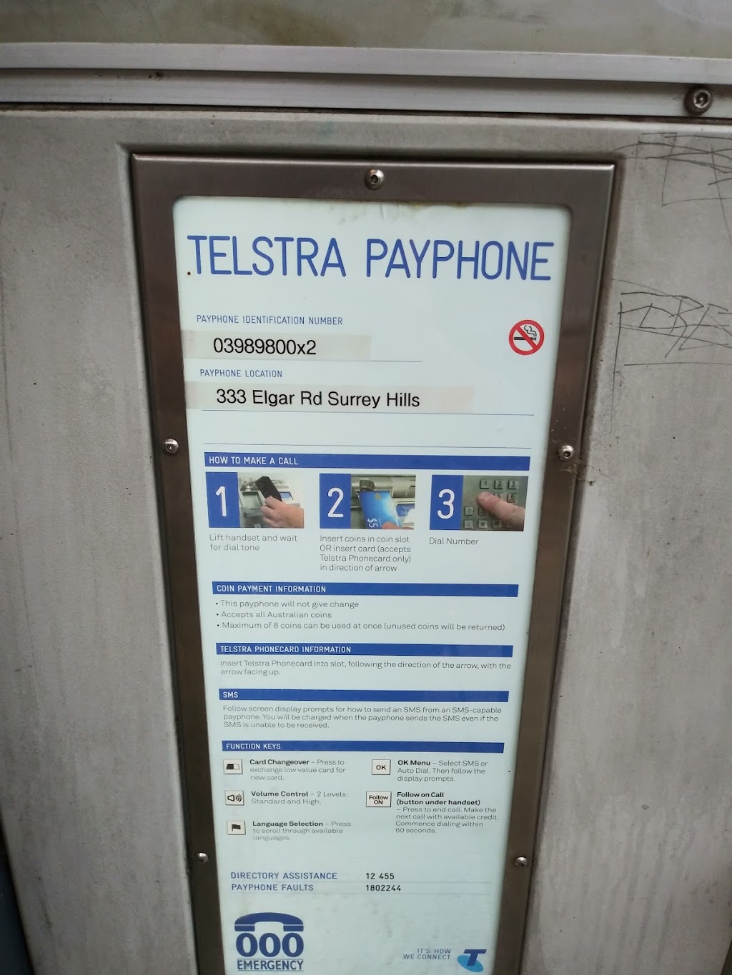 Telstra Payphone | 335 Elgar Rd, Surrey Hills VIC 3127, Australia