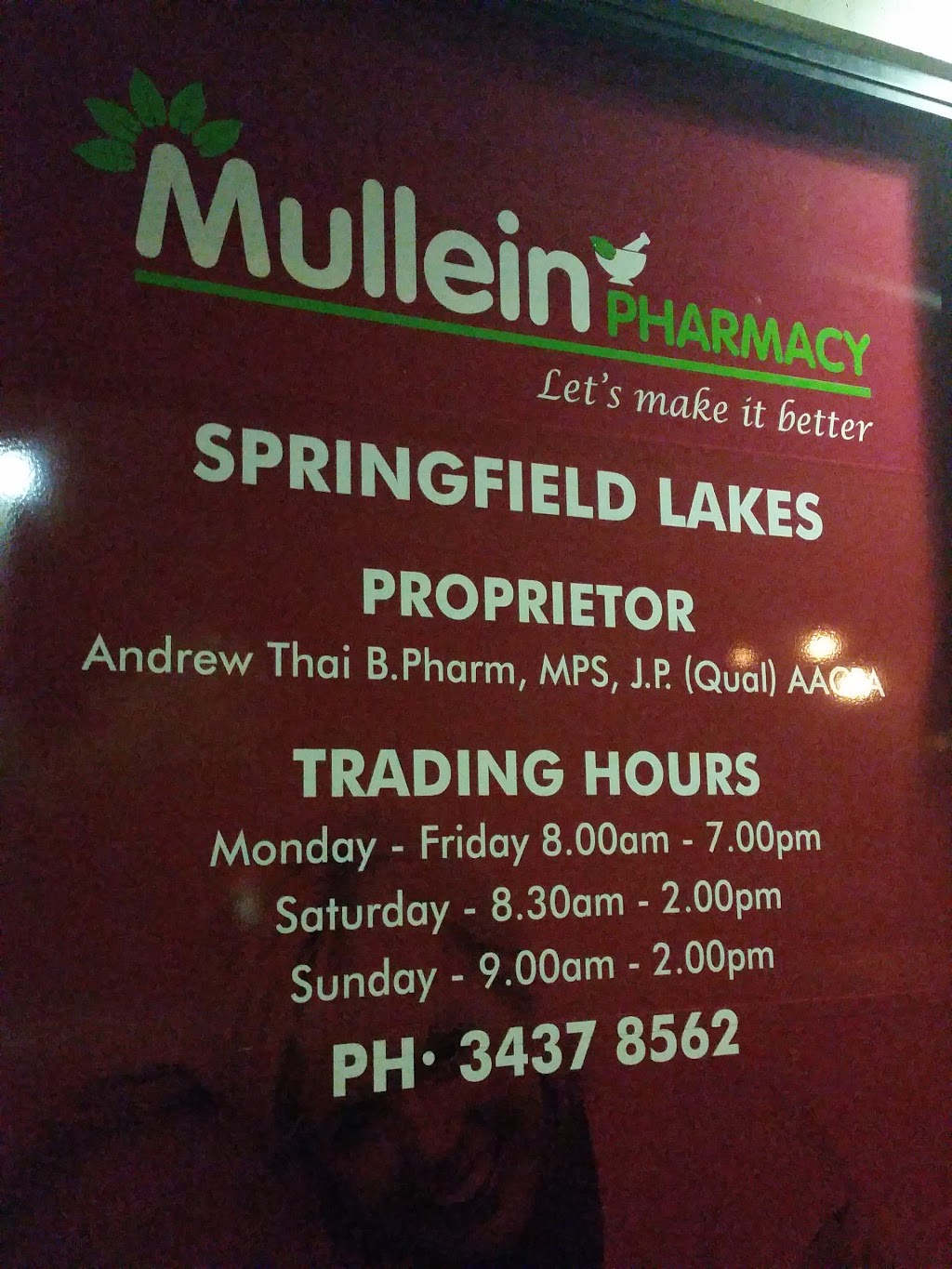 Mullein Pharmacy Springfield Lakes | Shop 12, Spring Lake Village, 31 Springfield Lakes Boulevard, Springfield Lakes QLD 4300, Australia | Phone: (07) 3437 8562