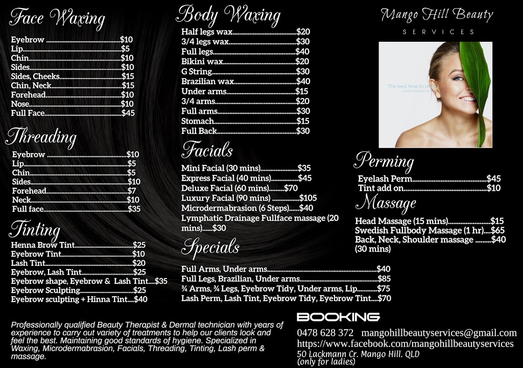 Mango Hill Beauty Services | 50 Lackmann Cres, Mango Hill QLD 4509, Australia | Phone: 0478 628 372