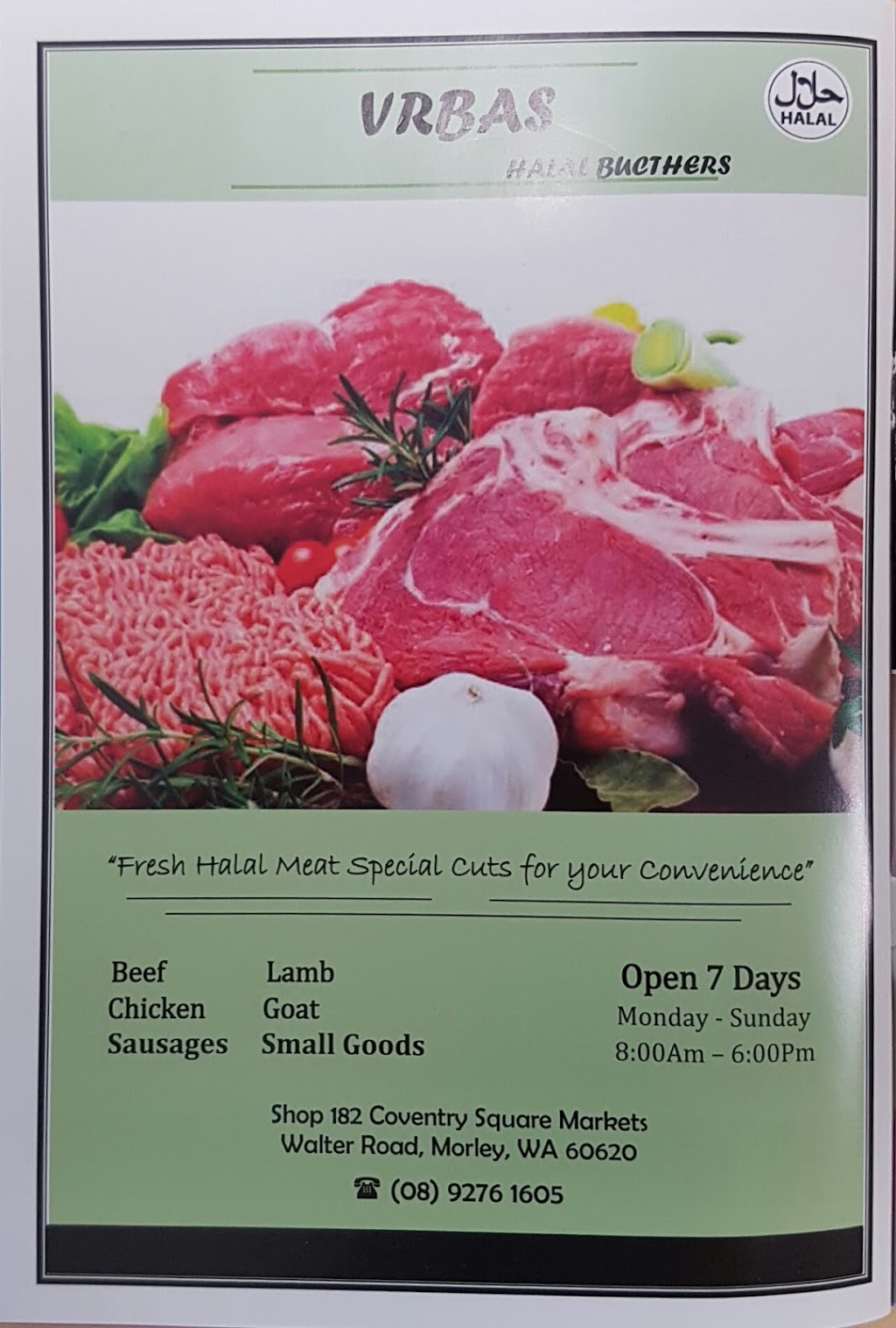 Vrbas Halal Butchers | store | Coventry Village, Shop, 182 Walter Rd W, Morley WA 6062, Australia | 0892761605 OR +61 8 9276 1605