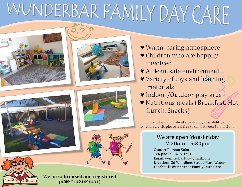 Wunderbar Family Day Care |  | 26 Woodloes St, Piara Waters WA 6112, Australia | 0415323863 OR +61 415 323 863