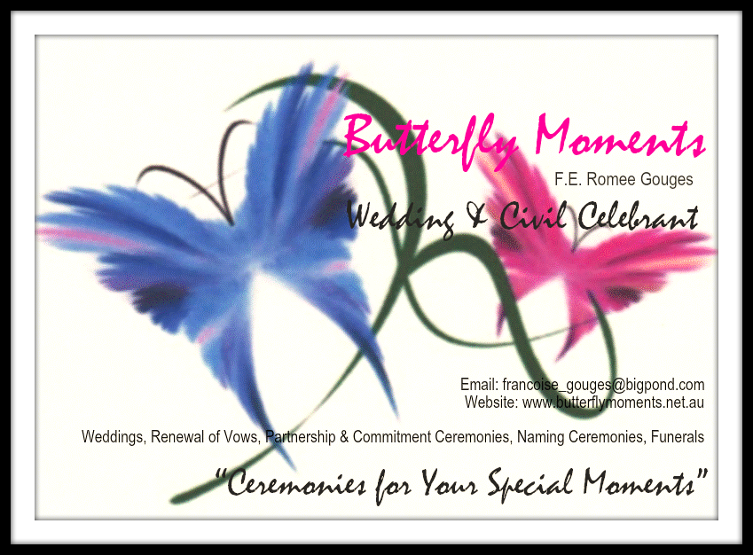 Butterfly Moments - Francoise (Romee) Gouges, Celebrant | 56 Peter St, Kelso QLD 4815, Australia | Phone: 0400 241 101