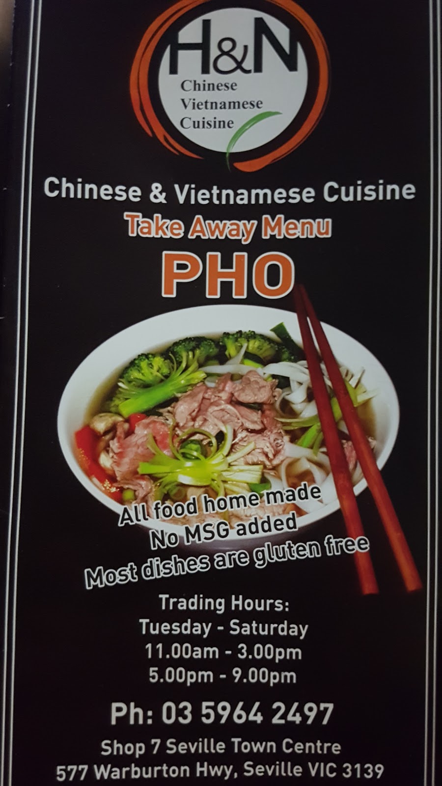 H&N Chinese Vietnamese Take Away | meal takeaway | 577 Warburton Hwy, Seville VIC 3139, Australia | 0359642497 OR +61 3 5964 2497