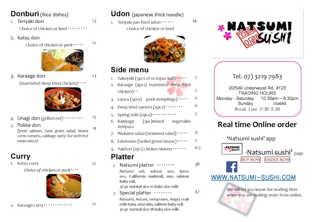 Natsumi Sushi | 20/549 Underwood Rd, Rochedale South QLD 4123, Australia | Phone: (07) 3219 7983