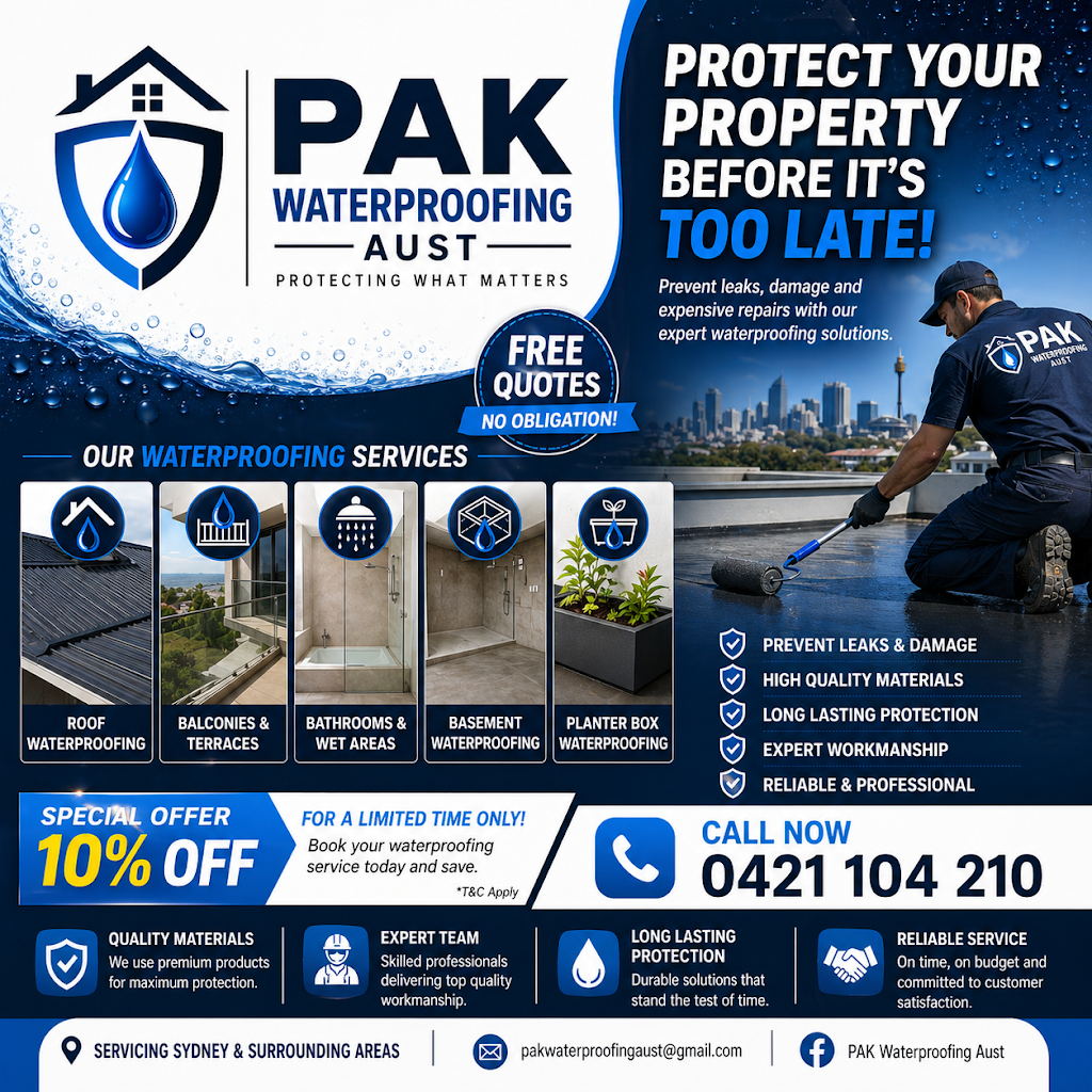 Pak Waterproofing Aust Pty Ltd | 1562 Canterbury Rd, Punchbowl NSW 2196, Australia | Phone: 0421 104 210