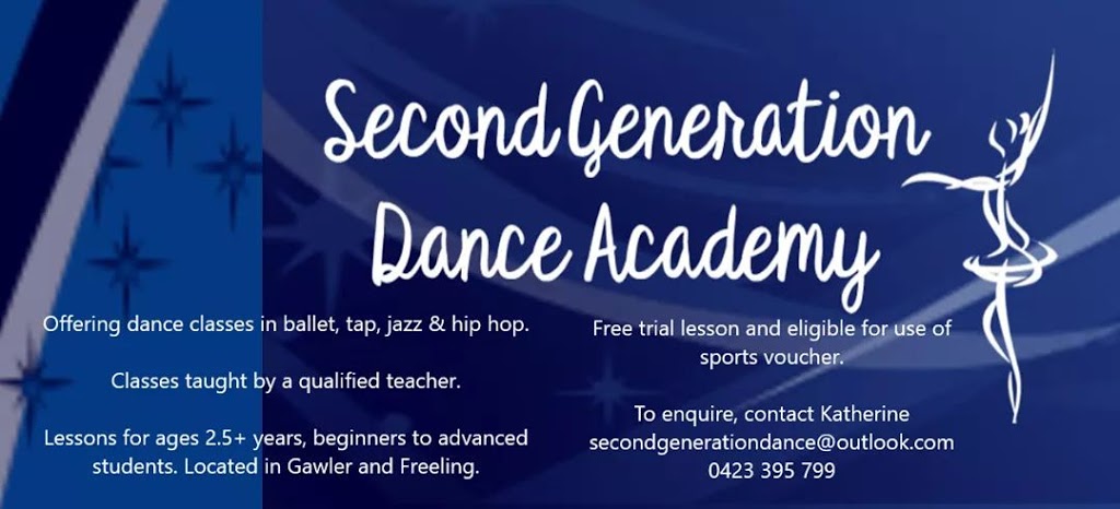 Second Generation Dance Academy |  | 8 Clarke St, Freeling SA 5372, Australia | 0423395799 OR +61 423 395 799