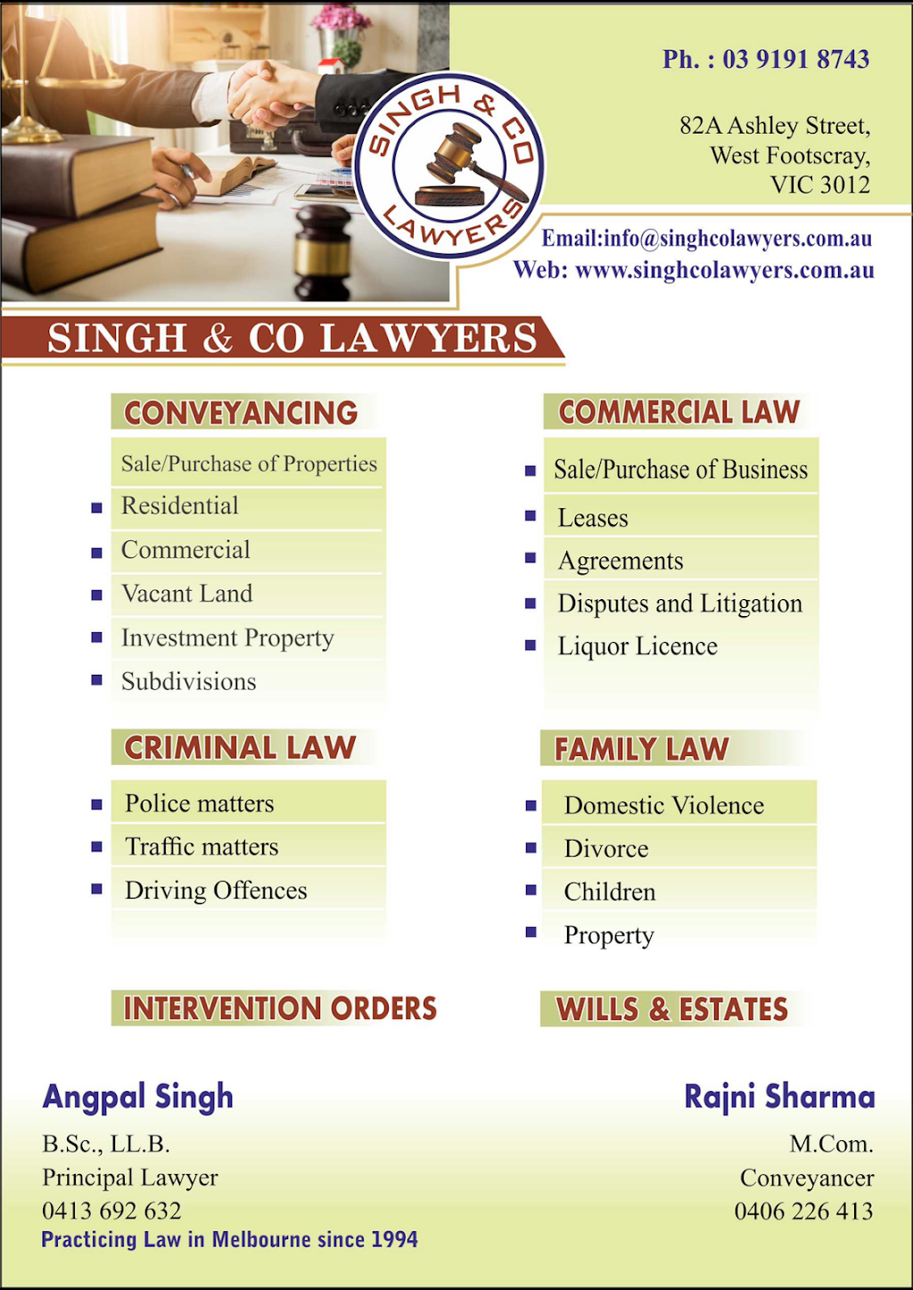 Singh & Co Lawyers | 82A Ashley St, West Footscray VIC 3012, Australia | Phone: 0413 692 632