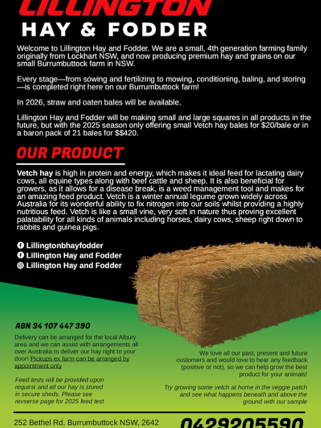 Lillington Hay and Fodder | 252 Bethel Rd, Burrumbuttock NSW 2642, Australia | Phone: 0429 205 590