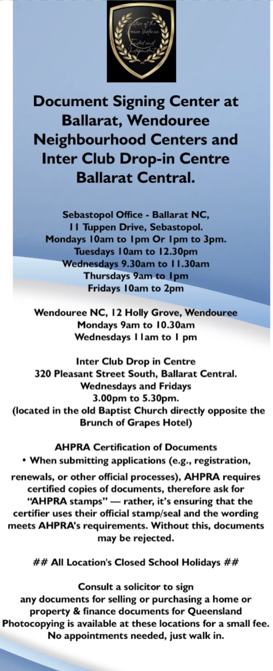 (JP) Justice of the Peace Sebastopol Ballarat NC | 11 Tuppen Dr, Sebastopol VIC 3356, Australia | Phone: (03) 5329 3273