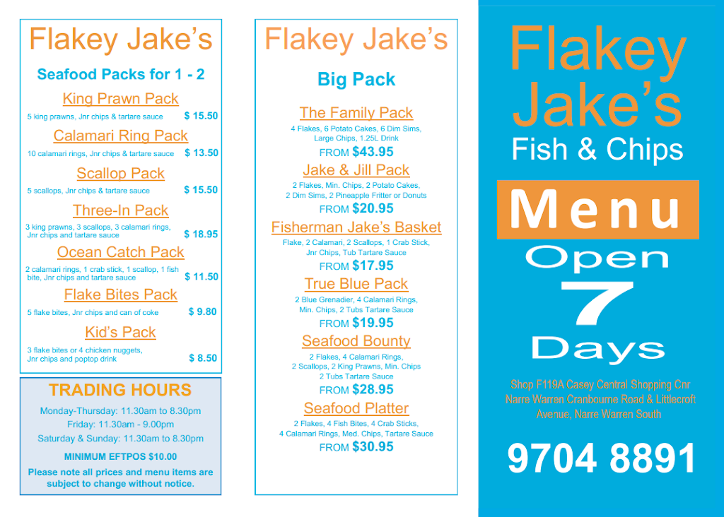 Flakey Jakes Casey Central | shop F119A Casey Central shopping centre, Narre Warren South VIC 3805, Australia | Phone: (03) 9704 8891