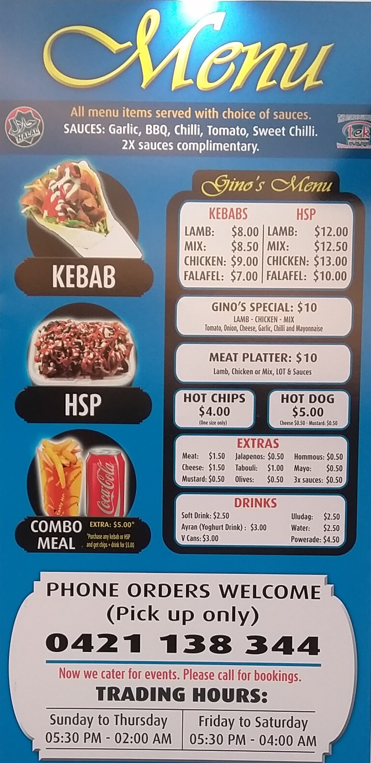 Ginos Kebabs | 500 Pascoe Vale Rd, Strathmore VIC 3041, Australia | Phone: 0421 138 344