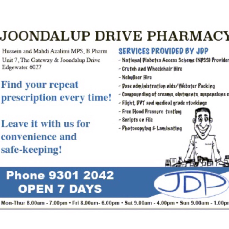 Joondalup Drive Pharmacy | pharmacy | 7 The Gateway, Edgewater WA 6027, Australia | 0893012042 OR +61 8 9301 2042