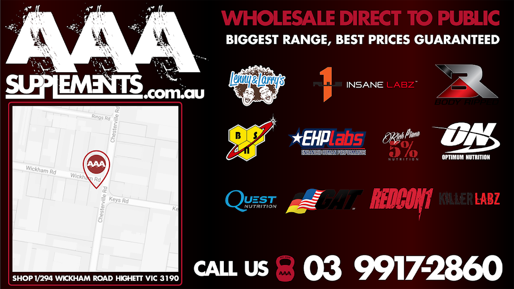 AAA Supplements | clothing store | 1/294 Wickham Rd, Highett VIC 3190, Australia | 0399172860 OR +61 3 9917 2860