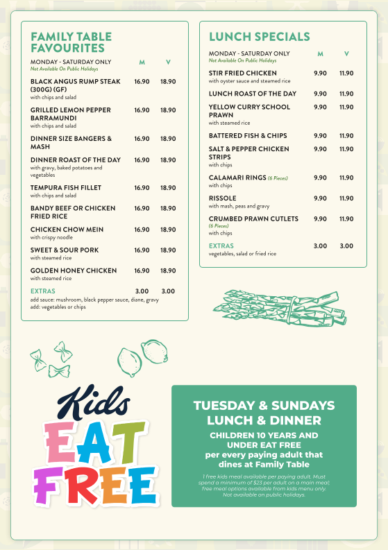 Family Table at St Marys Band Club | 411 Great Western Hwy, St Marys NSW 2760, Australia | Phone: (02) 9623 1211