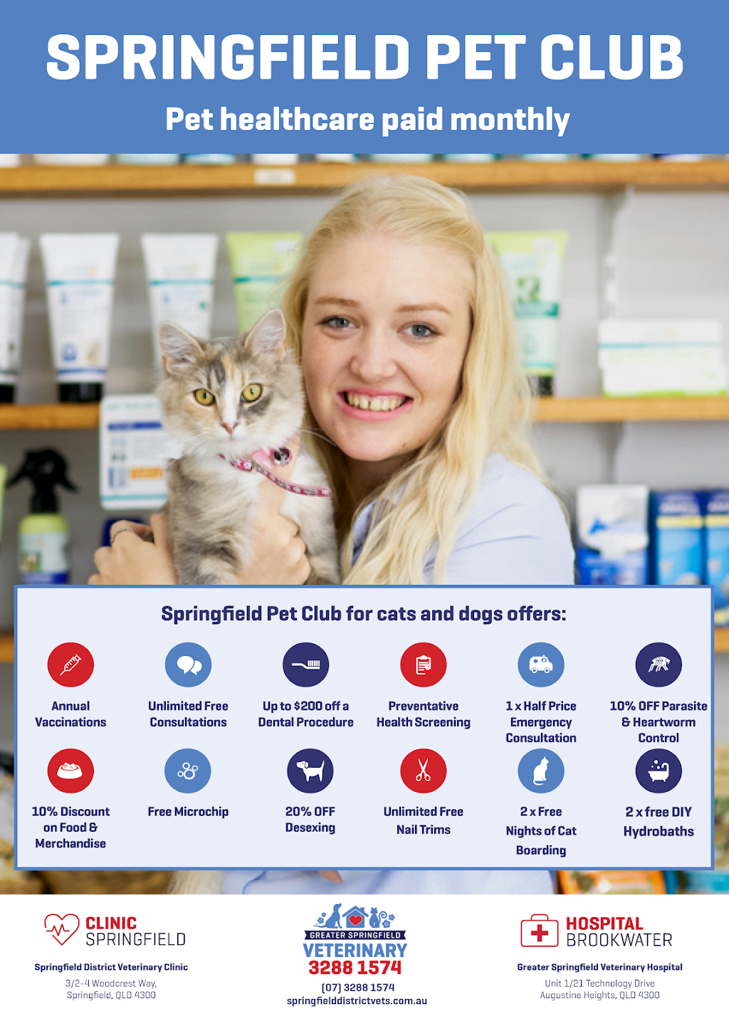 Greater Springfield Veterinary - Springfield Hospital | veterinary care | 3/2-4 Woodcrest Way, Springfield QLD 4300, Australia | 0734476392 OR +61 7 3447 6392