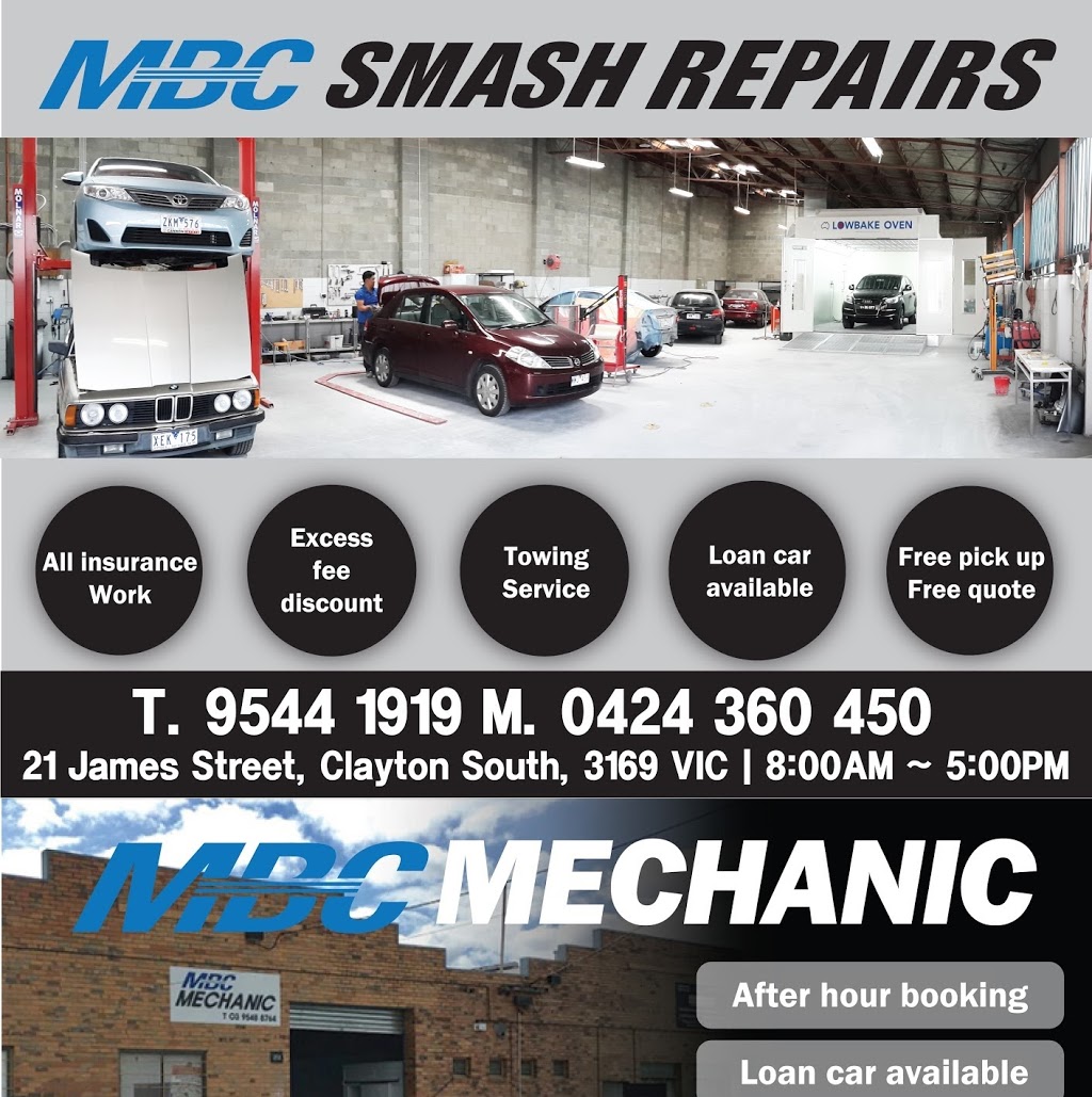 MBC SMASH REPAIRS | car repair | 21 James St, Clayton South VIC 3169, Australia | 0395441919 OR +61 3 9544 1919