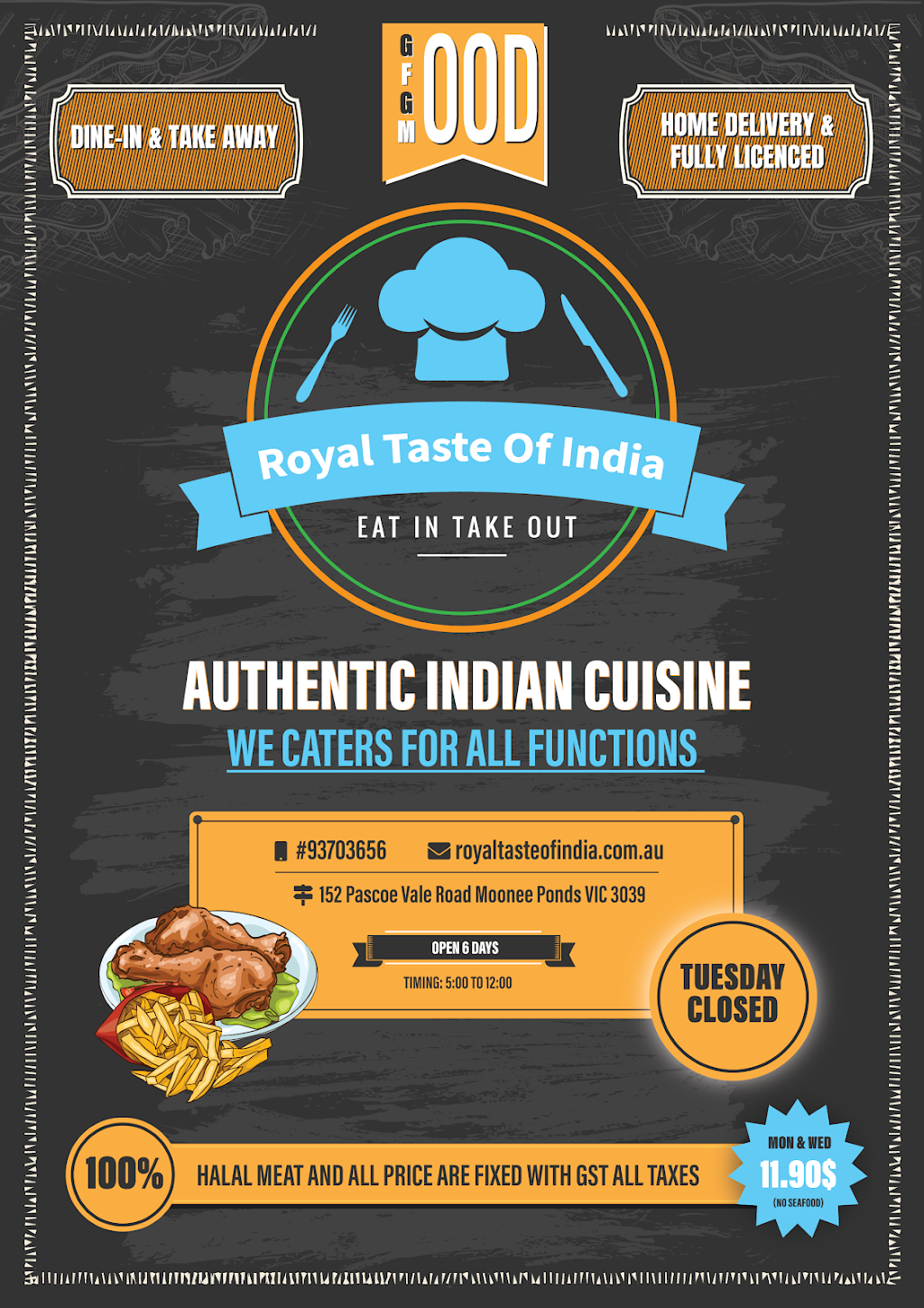 Royal Taste of India | restaurant | 152 Pascoe Vale Rd, Moonee Ponds VIC 3039, Australia | 0393703656 OR +61 3 9370 3656
