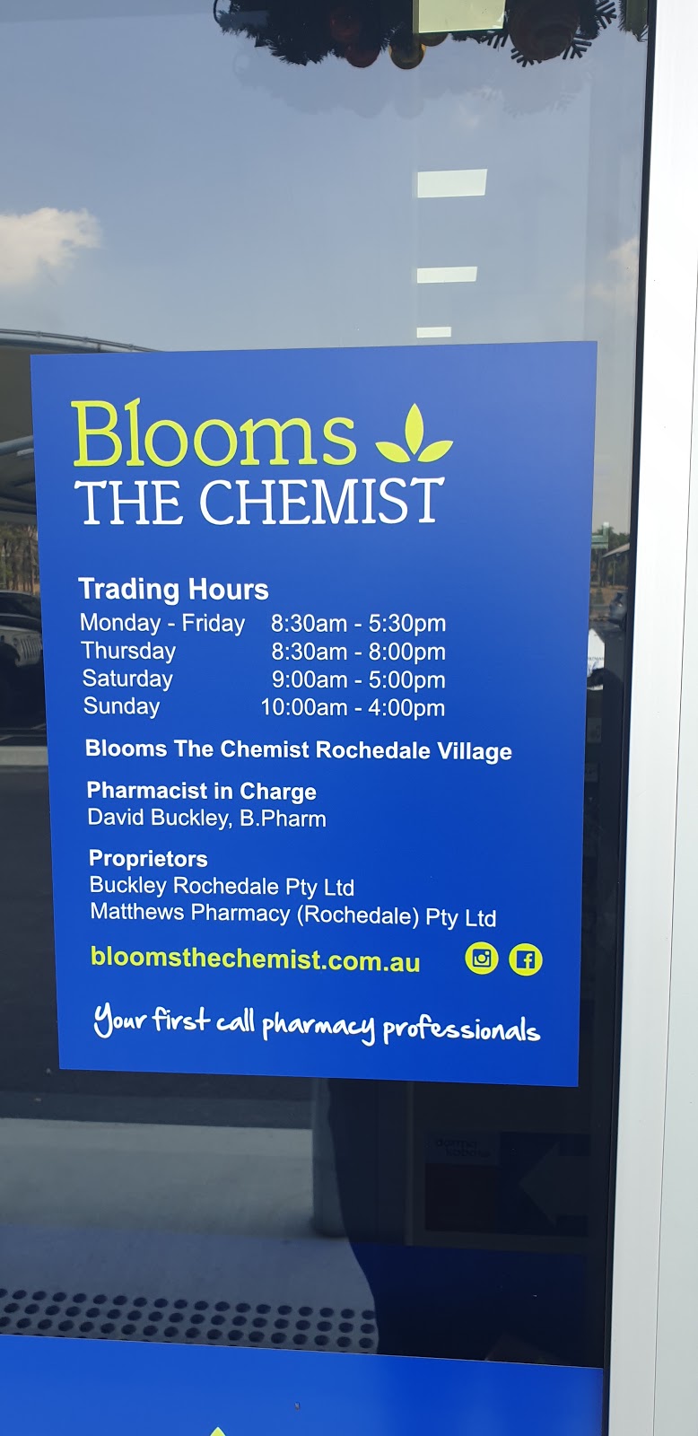 Blooms The Chemist | health | Shop 5B, Rochedale Village, 329 Gardner Rd, Rochedale QLD 4123, Australia | 0734232953 OR +61 7 3423 2953