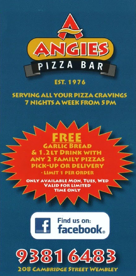 Angies Pizza Bar | meal takeaway | 208 Cambridge St, Wembley WA 6014, Australia | 0893816483 OR +61 8 9381 6483