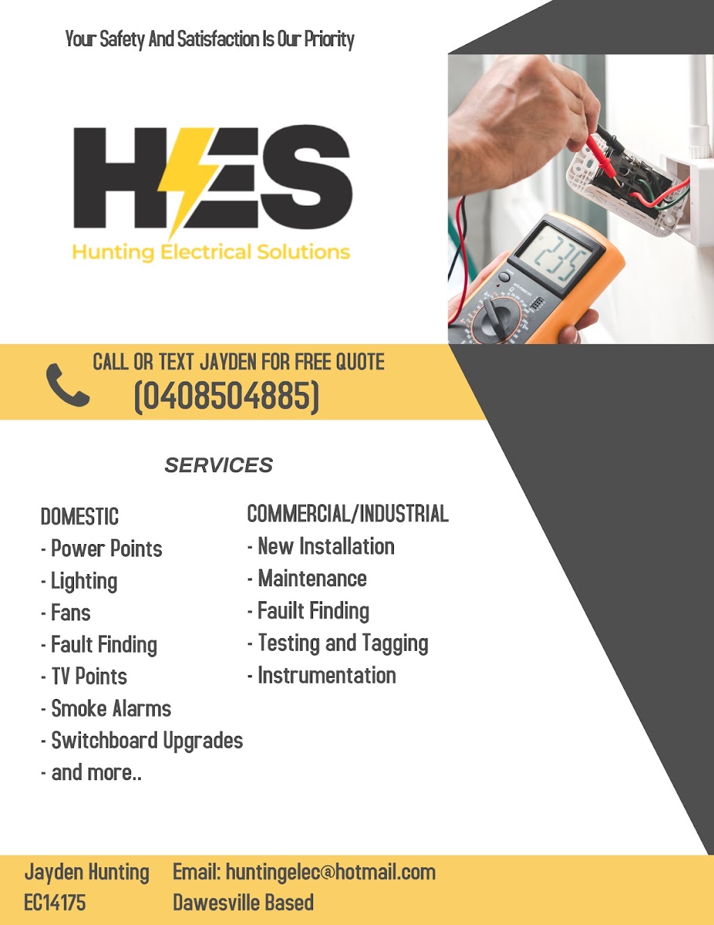 Hunting Electrical Solutions | 38 Dawesville Rd, Dawesville WA 6211, Australia | Phone: 0408 504 885