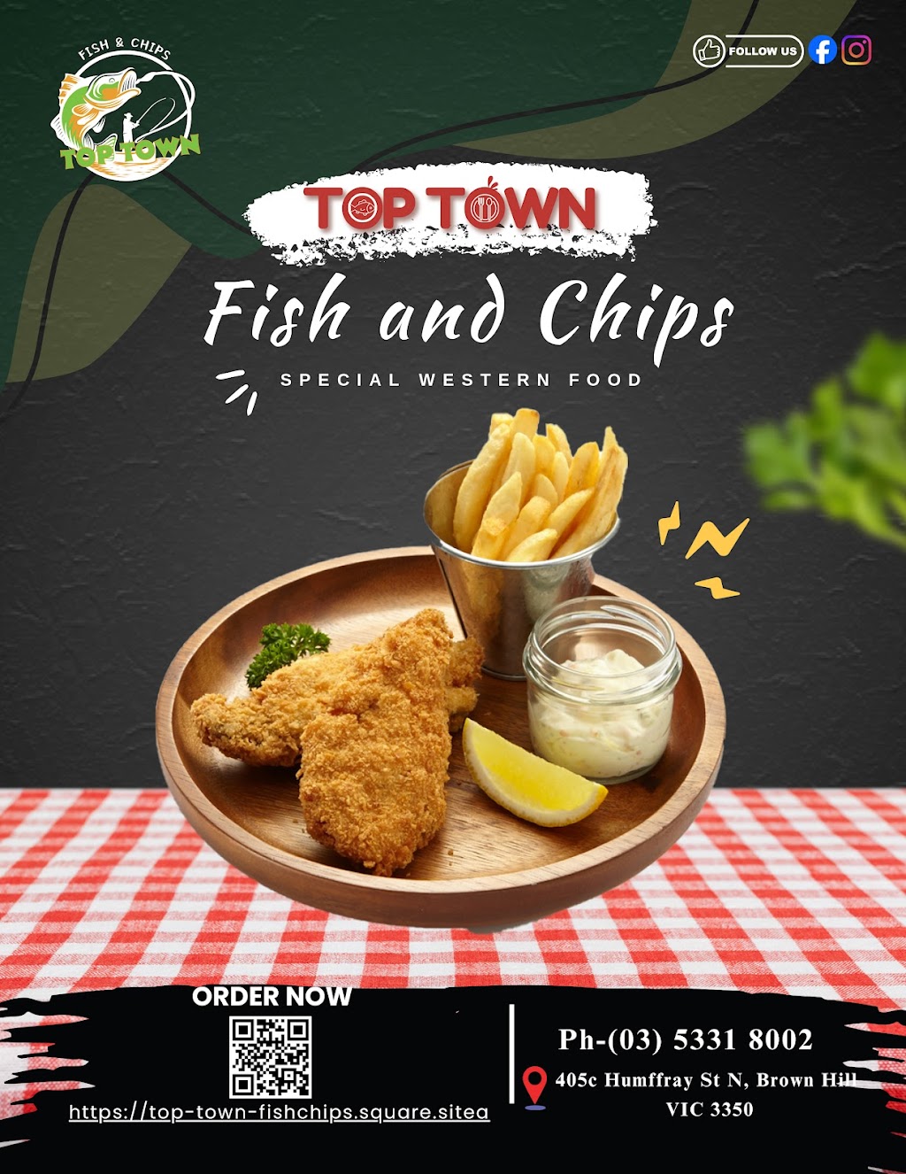 Top Town Fish & Chips | 405C Humffray St N, Brown Hill VIC 3350, Australia | Phone: (03) 5331 8002