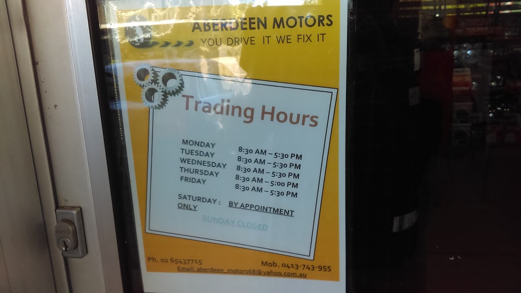 Aberdeen Motors | car repair | 66-68 MacQueen St, Aberdeen NSW 2336, Australia | 0265437715 OR +61 2 6543 7715