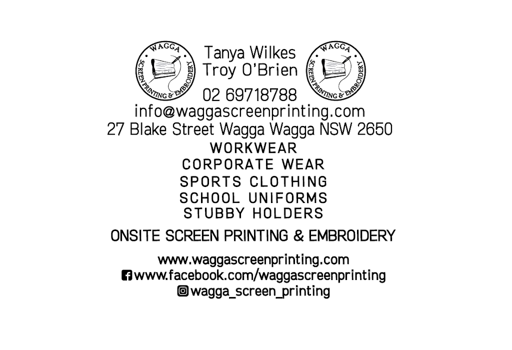 Wagga Screen Printing & Embroidery | store | 27 Blake St, Wagga Wagga NSW 2650, Australia | 0269718788 OR +61 2 6971 8788