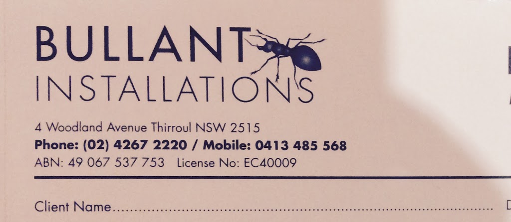 Bullant Installations | electrician | 4 Woodland Ave, Thirroul NSW 2515, Australia | 0413485568 OR +61 413 485 568