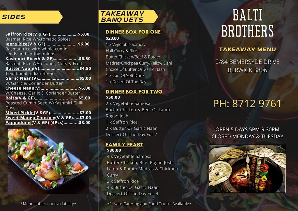 Balti Brothers | meal takeaway | 84 Bemersyde Dr, Berwick VIC 3806, Australia | 0387129761 OR +61 3 8712 9761