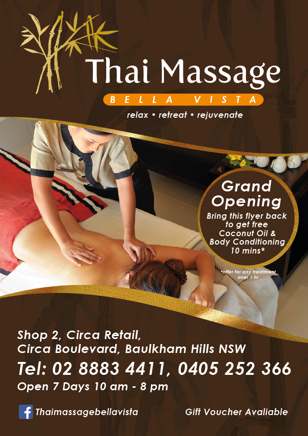 THAI MASSAGE BELLA VISTA | spa | Circa Retail, 2/1 Circa Boulevarde, Baulkham Hills NSW 2153, Australia | 0288834411 OR +61 2 8883 4411