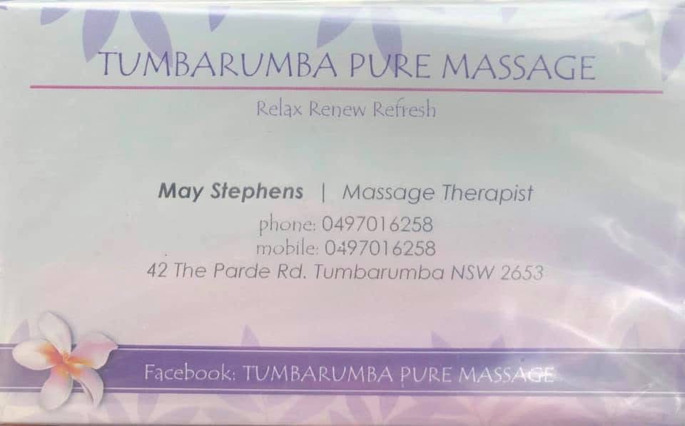 Tumbarumba Pure Massage | 42 The Parade, Tumbarumba NSW 2653, Australia | Phone: 0497 016 258
