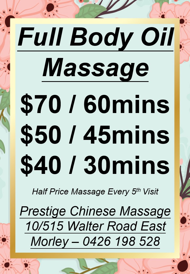 Prestige Chinese Massage |  | 10/515 Walter Rd E, Morley WA 6062, Australia | 0426198528 OR +61 426 198 528