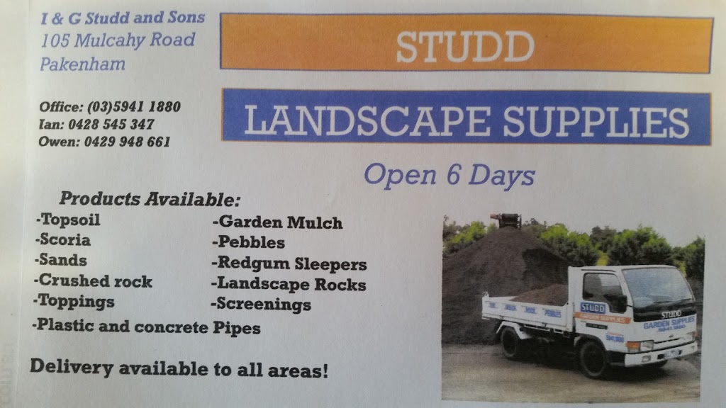 Studd Landscape and Garden Supplies | store | 105 Mulcahy Rd, Pakenham VIC 3810, Australia | 0359411880 OR +61 3 5941 1880