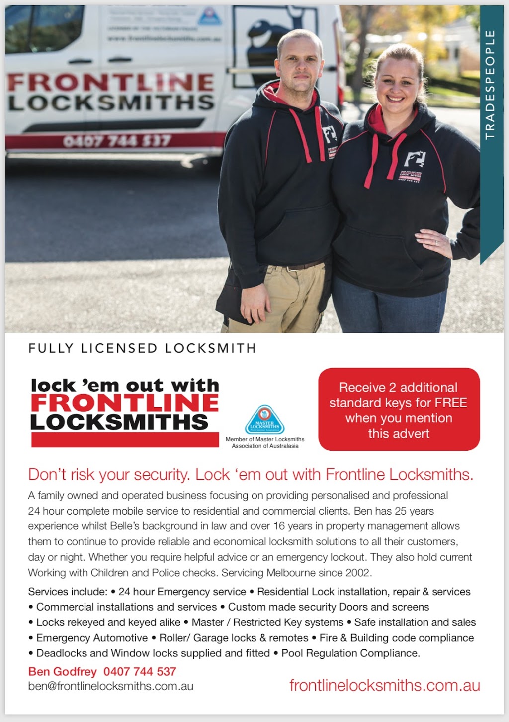 Frontline Locksmiths | locksmith | 59 Mundara Dr, Ringwood VIC 3134, Australia | 0407744537 OR +61 407 744 537