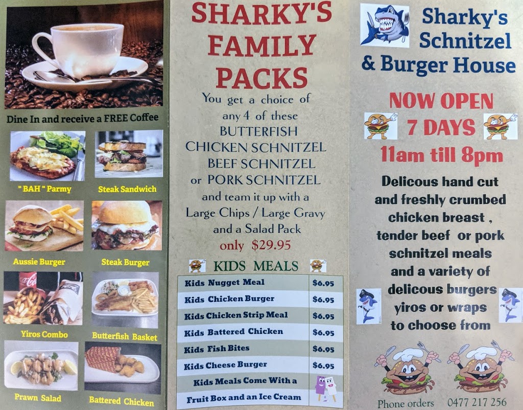 Sharkys Schnitzel & Burger House | restaurant | 69 George St, Millicent SA 5280, Australia | 0477217256 OR +61 477 217 256