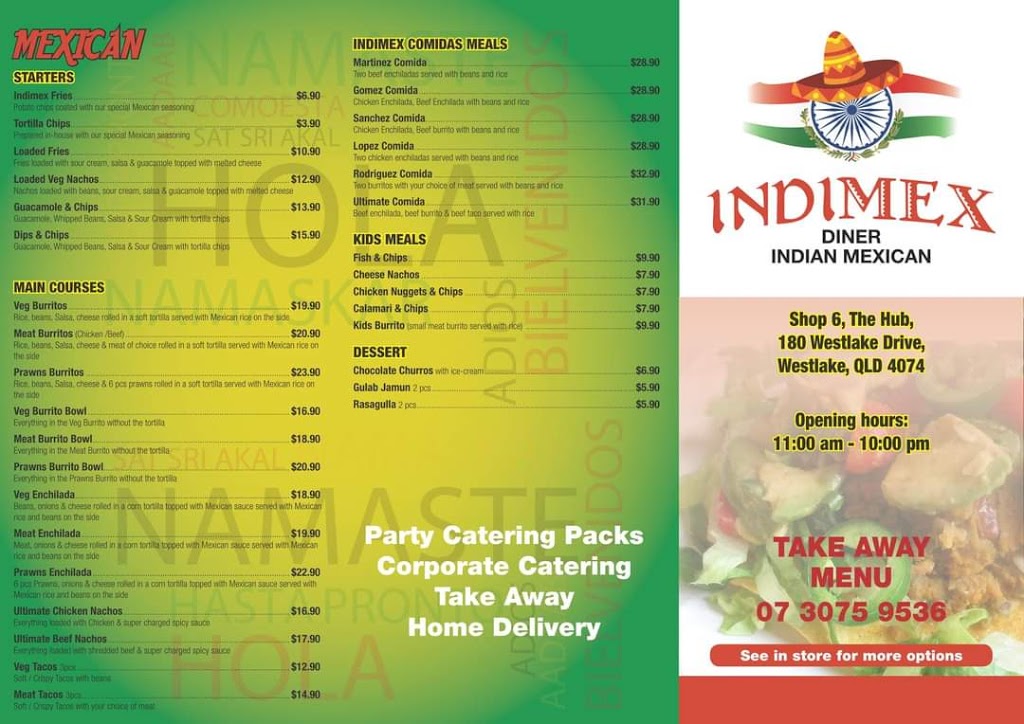 IndiMex Westlake | restaurant | 180 Westlake Dr, Westlake QLD 4074, Australia | 0730759536 OR +61 7 3075 9536