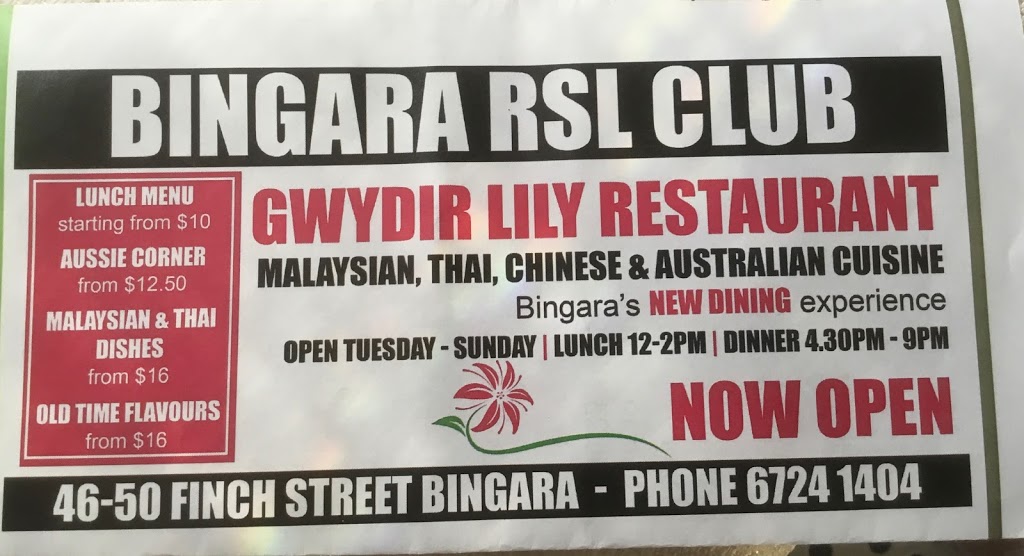 Bingara Returned Servicemens Club |  | 46 Finch St, Bingara NSW 2404, Australia | 0267241404 OR +61 2 6724 1404